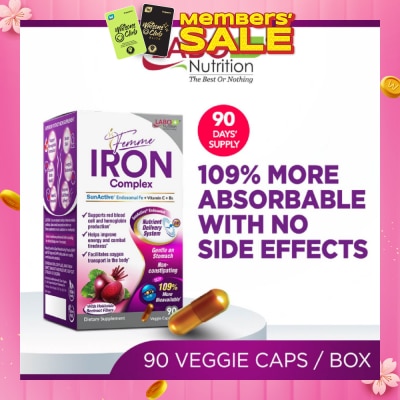 LABO NUTRITION Femme Iron Complex Dietary Supplement Veggie Capsule (Gentle on Stomach + No Constipation + Vegan + Boost Energy & Immunity) 90s