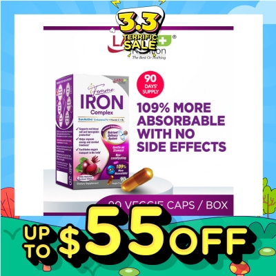 LABO NUTRITION Femme Iron Complex Dietary Supplement Veggie Capsule (Gentle on Stomach + No Constipation + Vegan + Boost Energy & Immunity) 90s
