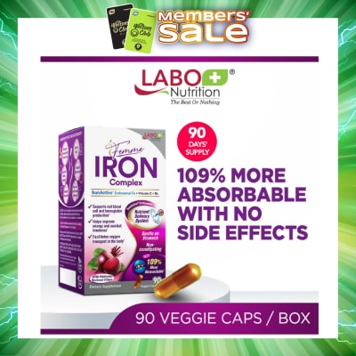 LABO NUTRITION - Femme Iron Complex Dietary Supplement Veggie Capsule (Gentle on Stomach + No Constipation + Vegan + Boost Energy & Immunity) 90s