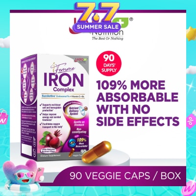LABO NUTRITION - Femme Iron Complex Dietary Supplement Veggie Capsule (Gentle on Stomach + No Constipation + Vegan + Boost Energy & Immunity) 90s