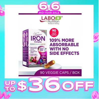 LABO NUTRITION - Femme Iron Complex Dietary Supplement Veggie Capsule (Gentle on Stomach + No Constipation + Vegan + Boost Energy & Immunity) 90s