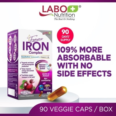 LABO NUTRITION - Femme Iron Complex SunActive Iron Women’s Supplement Capsule (Gentle on Stomach + No Constipation + Vegan for Boost Energy & Immunity) 90s