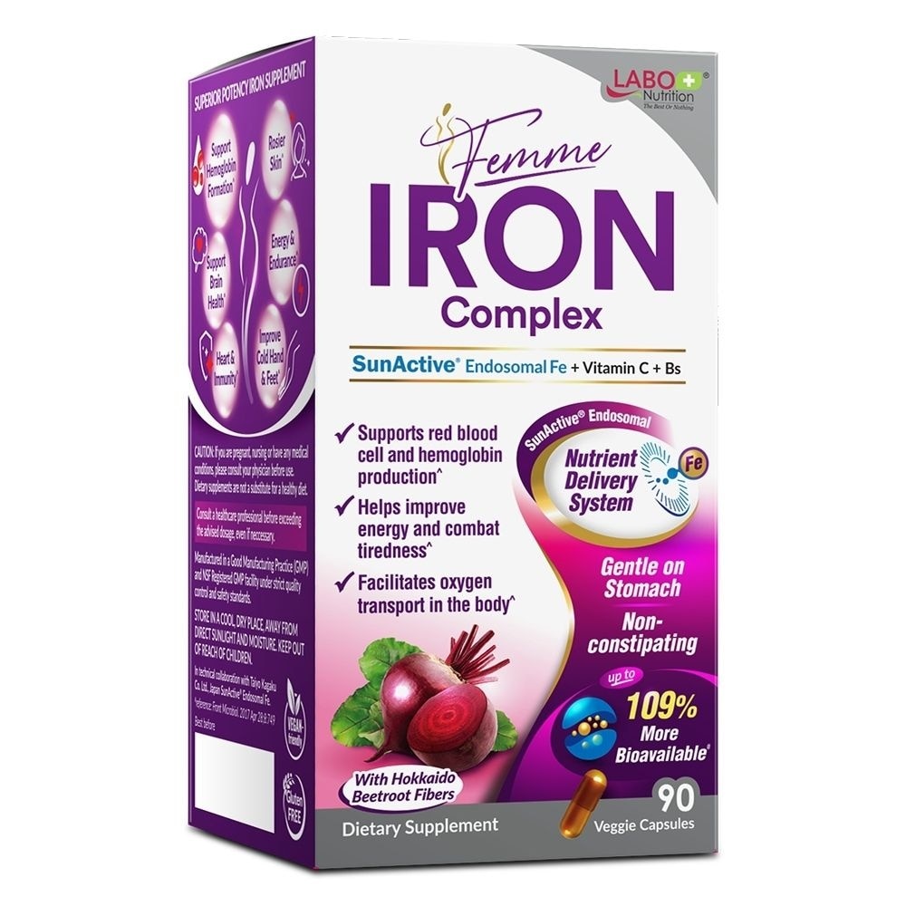 Femme Iron Complex SunActive Iron Women’s Supplement Capsule (Gentle on Stomach + No Constipation + Vegan for Boost Energy & Immunity) 90s