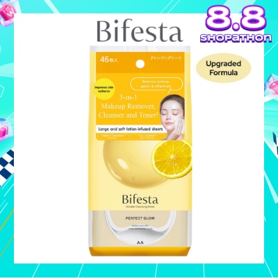 BIFESTA Micellar Cleansing Sheet Perfect Glow (Removes Makeup, Cleanses And Tones With 1 Wipes) 46s