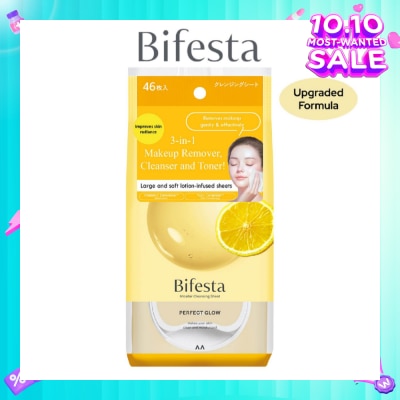 BIFESTA Micellar Cleansing Sheet Perfect Glow (Removes Makeup, Cleanses And Tones With 1 Wipes) 46s