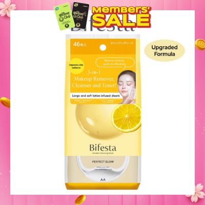 BIFESTA Micellar Cleansing Sheet Perfect Glow (Removes Makeup, Cleanses And Tones With 1 Wipes) 46s