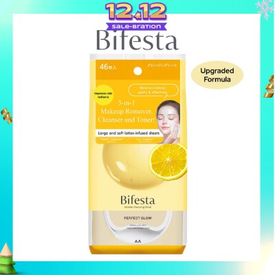 BIFESTA Micellar Cleansing Sheet Perfect Glow (Removes Makeup, Cleanses And Tones With 1 Wipes) 46s