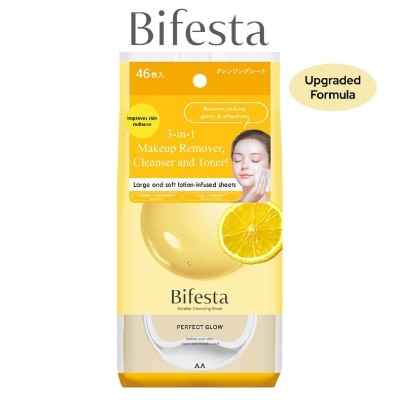 BIFESTA Micellar Cleansing Sheet Perfect Glow (Removes Makeup, Cleanses And Tones With 1 Wipes) 46s