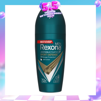 REXONA - Men Motion Activated Sport Defense Antiperspirant Deodorant Roll On (Anti Stain & A Modern Fresh Scent) 45ml