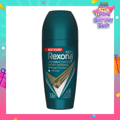 REXONA Men Motion Activated Sport Defense Antiperspirant Deodorant Roll On (Anti Stain & A Modern Fresh Scent) 45ml