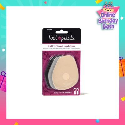 FOOT PETALS Ball Of Foot Cushions (Keep Feet From Sliding Forward, Reducing Burning Pain And Preventing Calluses) 3 Pairs
