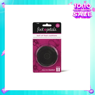 FOOT PETALS Ball Of Foot Cushions With Extra Cushion (Keep Feet From Sliding Forward, Reducing Burning Pain And Preventing Calluses) Black, 1 Pair