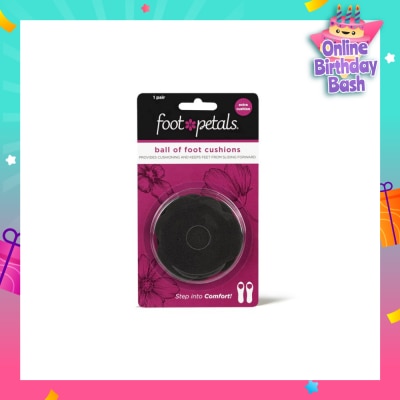 FOOT PETALS Ball Of Foot Cushions With Extra Cushion (Keep Feet From Sliding Forward, Reducing Burning Pain And Preventing Calluses) Black, 1 Pair