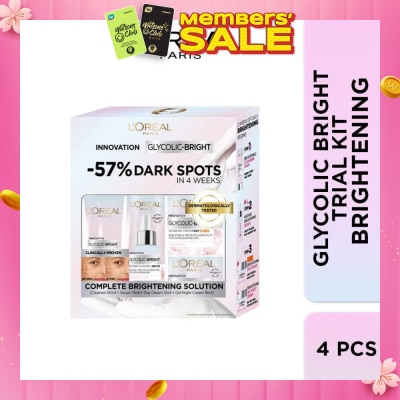 LOREAL DE Glycolic Bright 4pc Glowing Starter Kit Packset consists Cleanser 50ml + Serum 15ml + Day Cream 15ml + Night Cream 15ml