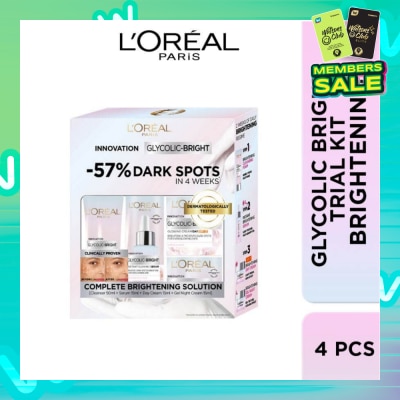 LOREAL DE Glycolic Bright 4pc Glowing Starter Kit Packset consists Cleanser 50ml + Serum 15ml + Day Cream 15ml + Night Cream 15ml