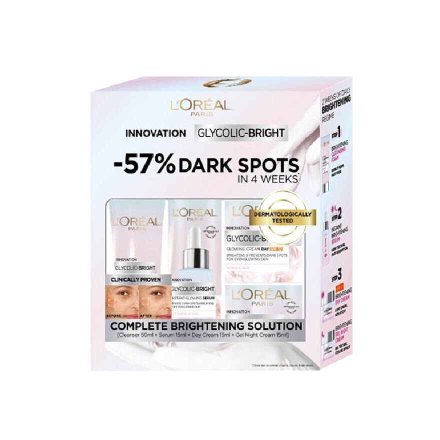 新品未開封未使用　L'OREAL Paris 4点セット LOREAL DE Glycolic Bright 4pc Glowing Starter Kit Packset consists