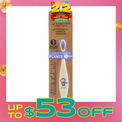 JACK N JILL Monkey Toothbrush (Suitable From First Tooth, Extra Soft, Super Fine Tapered Bristles, Ergonomically Designed Handle For Little Hands) 1s