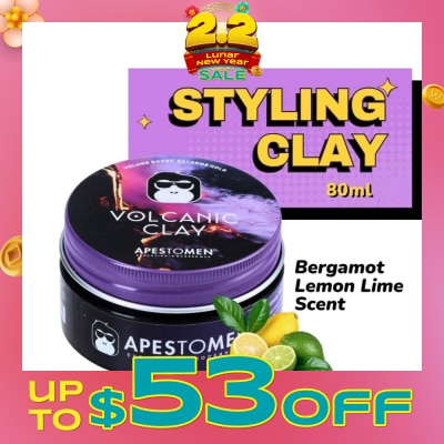 APESTOMEN Volcanic Clay (High Performing Clay, Lightly Scented With Bergamot Lemon Lime, With Extreme Hold) 80ml