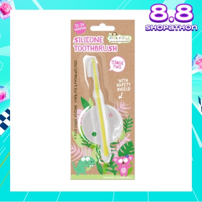 JACK N JILL Stage 2 Silicone Toothbrush (With Safety Shield, Suitable For Approx. 12 - 24 Months, Gentle On Little Teeth And Gums)1s