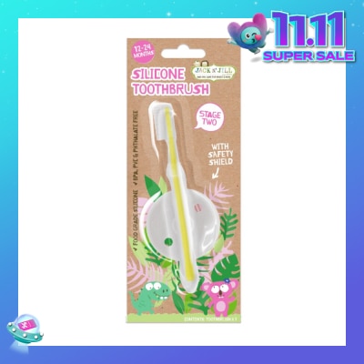 JACK N JILL Stage 2 Silicone Toothbrush (With Safety Shield, Suitable For Approx. 12 - 24 Months, Gentle On Little Teeth And Gums)1s