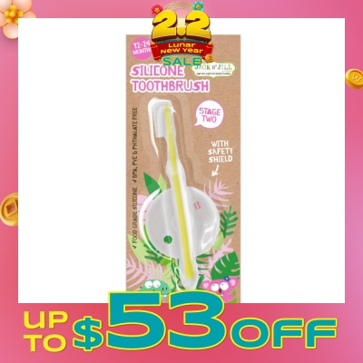 JACK N JILL Stage 2 Silicone Toothbrush (With Safety Shield, Suitable For Approx. 12 - 24 Months, Gentle On Little Teeth And Gums)1s