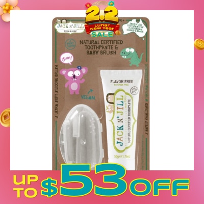 JACK N JILL Flavor Free Toothpaste + Finger Brush Set 1s (Expiry: May`2026)