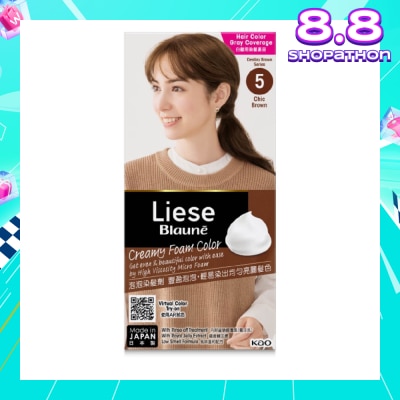 LIESE Blaune Creamy Foam Color Chic Brown (Easy Foam Format And Even Gray Hair Coverage With A Non Drip Foam Formula) 108ml