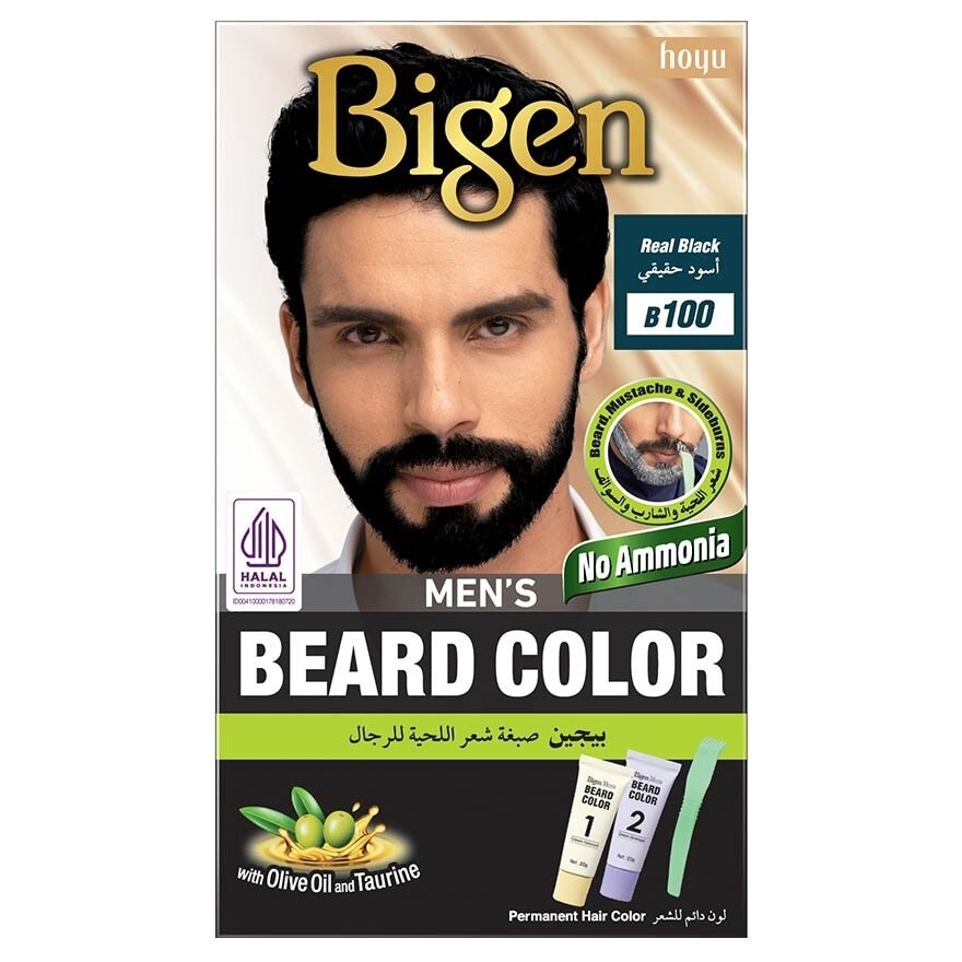 Beard Color B100 Real Black (Perfectly Covers Gray Beard Without Staining The Skin) 115g