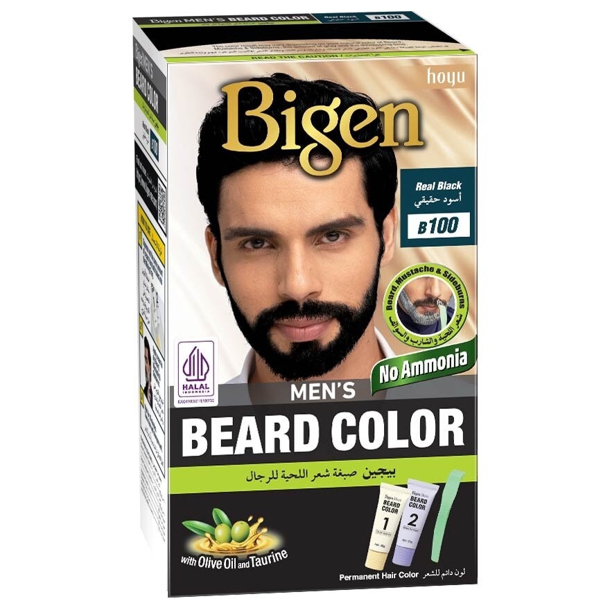 Beard Color B100 Real Black (Perfectly Covers Gray Beard Without Staining The Skin) 115g