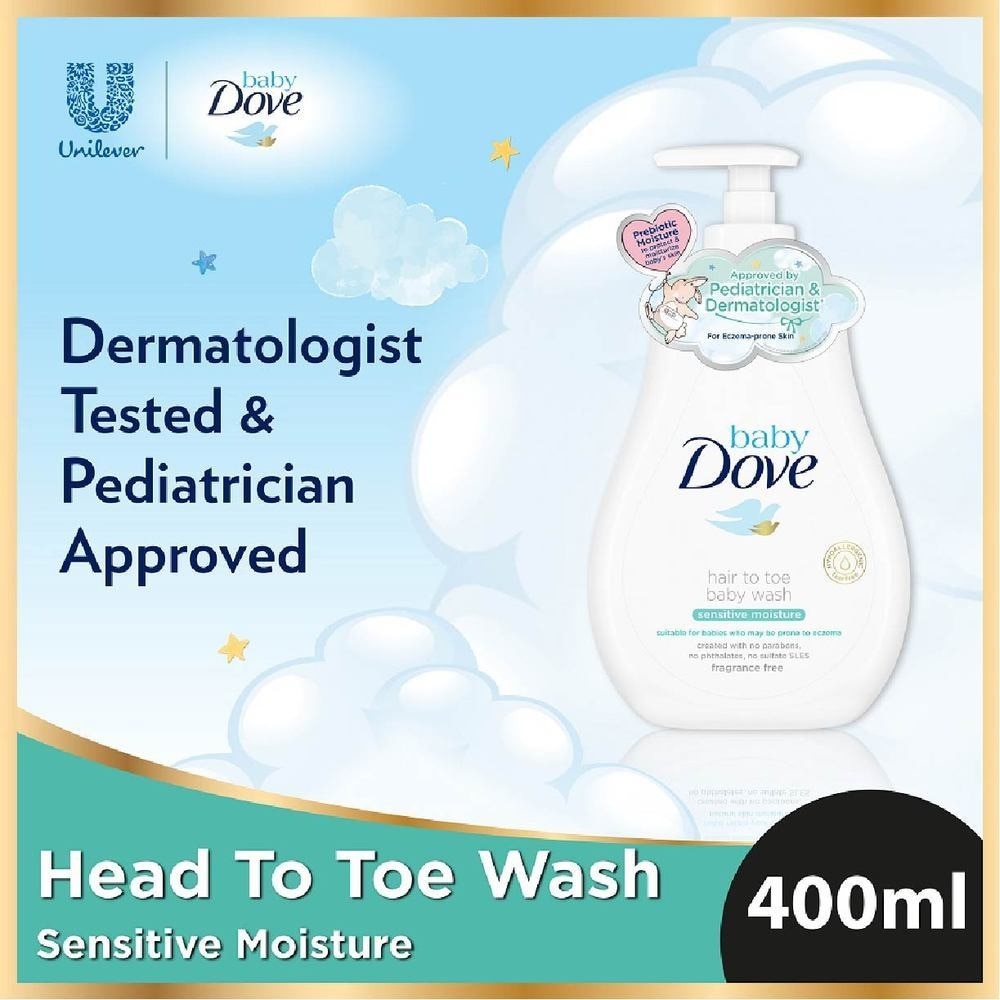 Dove Sensitive Moisture Head To Toe Baby Wash 400ml (Suitable for Babies Prone to Eczema)