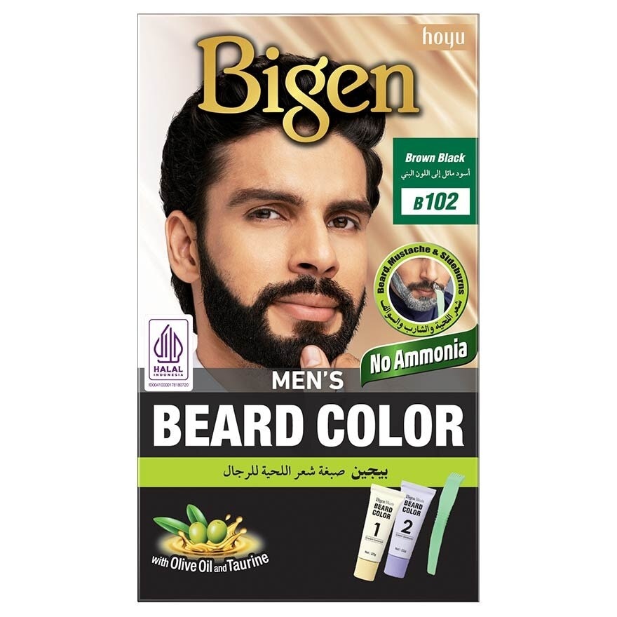 Beard Color B102 Brown Black (Perfectly Covers Gray Beard Without Staining The Skin) 115g