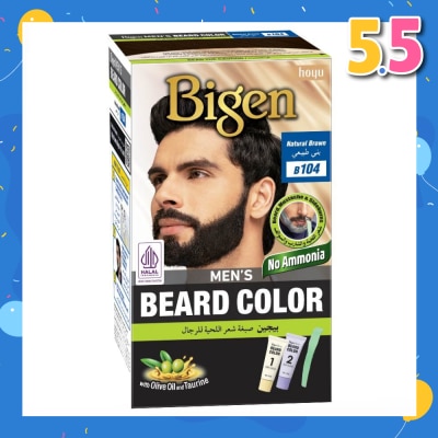 BIGEN MEN'S Beard Color B104 Natural Brown (Perfectly Covers Gray Beard Without Staining The Skin) 115g