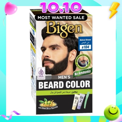 BIGEN MEN'S Beard Color B104 Natural Brown (Perfectly Covers Gray Beard Without Staining The Skin) 115g image