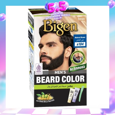 BIGEN MEN'S - Beard Color B104 Natural Brown (Perfectly Covers Gray Beard Without Staining The Skin) 115g