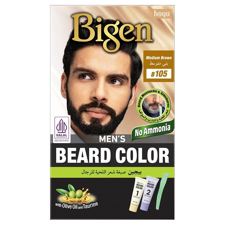 Beard Color B105 Medium Brown (Perfectly Covers Gray Beard Without Staining The Skin) 115g