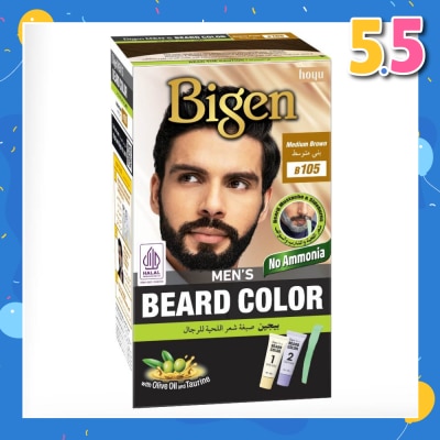 BIGEN MEN'S Beard Color B105 Medium Brown (Perfectly Covers Gray Beard Without Staining The Skin) 115g