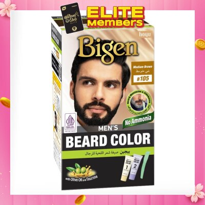 BIGEN MEN'S Beard Color B105 Medium Brown (Perfectly Covers Gray Beard Without Staining The Skin) 115g