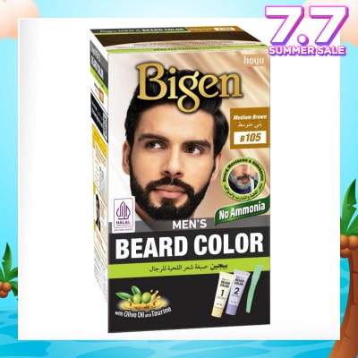 BIGEN MEN'S Beard Color B105 Medium Brown (Perfectly Covers Gray Beard Without Staining The Skin) 115g