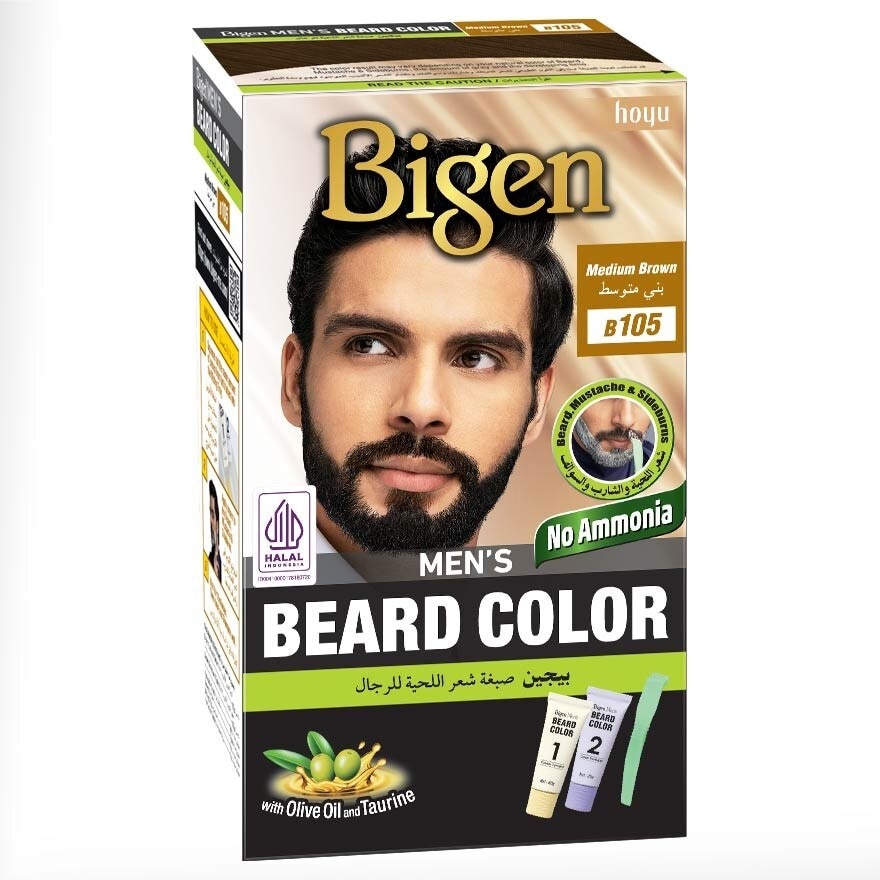 Beard Color B105 Medium Brown (Perfectly Covers Gray Beard Without Staining The Skin) 115g