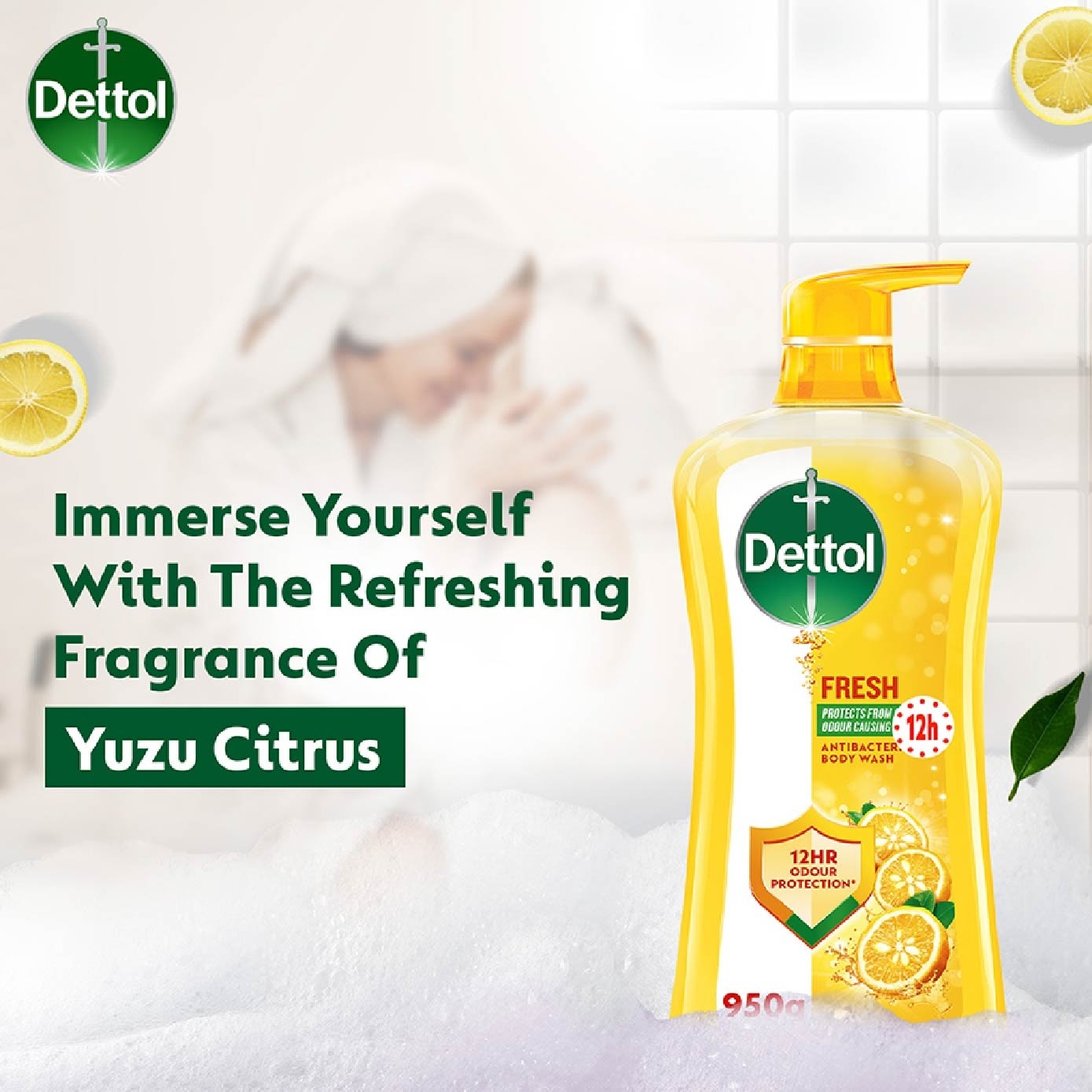 Dettol Fresh Antibacterial Body Wash Yuzu Citrus 950g,