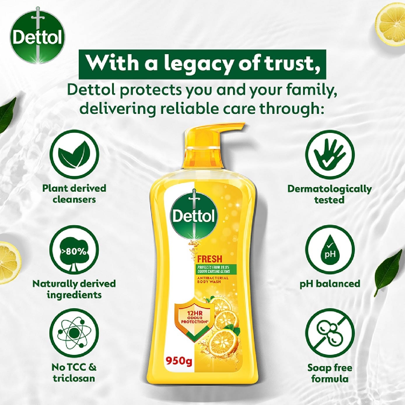 Dettol Fresh Antibacterial Body Wash Yuzu Citrus 950g,