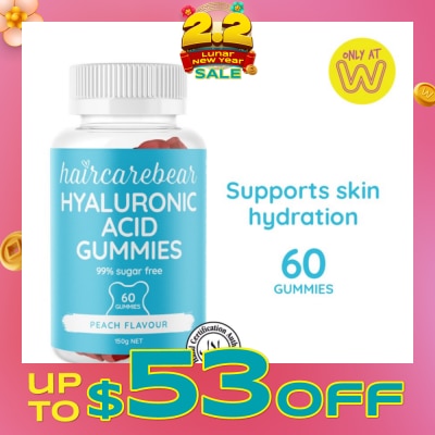 HAIRCAREBEAR Hyaluronic Acid Peach Gummies (Supports Skin Hydration, Keep Your Skin Moisturized And Beautifully Dewy) 60s (Expiry: Sep`2026)