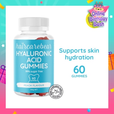 HAIRCAREBEAR Hyaluronic Acid Peach Gummies (Supports Skin Hydration, Keep Your Skin Moisturized And Beautifully Dewy) 60s