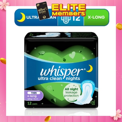 WHISPER Ultra Clean X-Long Sanitary Pad Thin Wings 31cm (For Heavy Day or Night Use) 12s