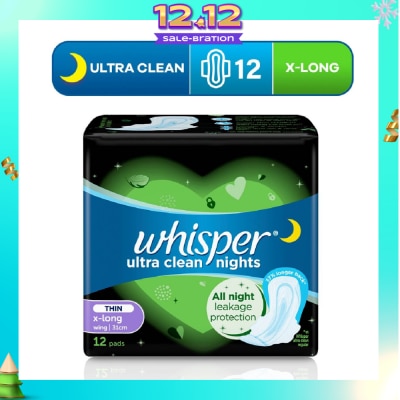 WHISPER Ultra Clean X-Long Sanitary Pad Thin Wings 31cm (For Heavy Day or Night Use) 12s