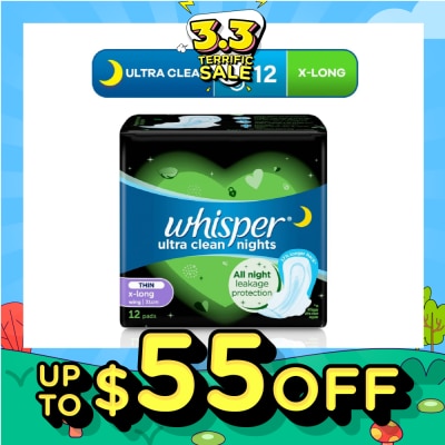 WHISPER Ultra Clean X-Long Sanitary Pad Thin Wings 31cm (For Heavy Day or Night Use) 12s