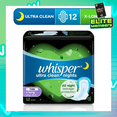 WHISPER Ultra Clean X-Long Sanitary Pad Thin Wings 31cm (For Heavy Day or Night Use) 12s