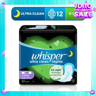 WHISPER Ultra Clean X-Long Sanitary Pad Thin Wings 31cm (For Heavy Day or Night Use) 12s