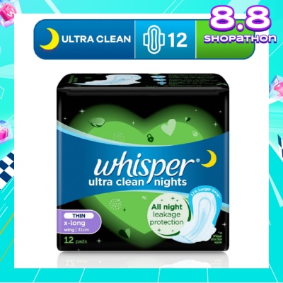 WHISPER Ultra Clean X-Long Sanitary Pad Thin Wings 31cm (For Heavy Day or Night Use) 12s
