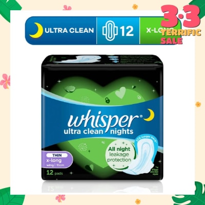 WHISPER Ultra Clean X-Long Sanitary Pad Thin Wings 31cm (For Heavy Day or Night Use) 12s